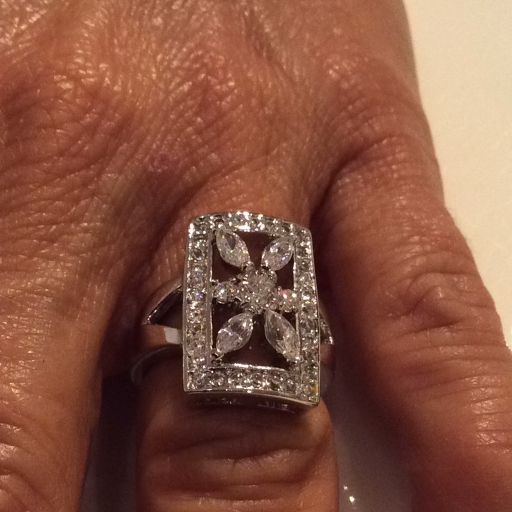 Womens Cz Sterling Silver Rectangular Ring - image 2